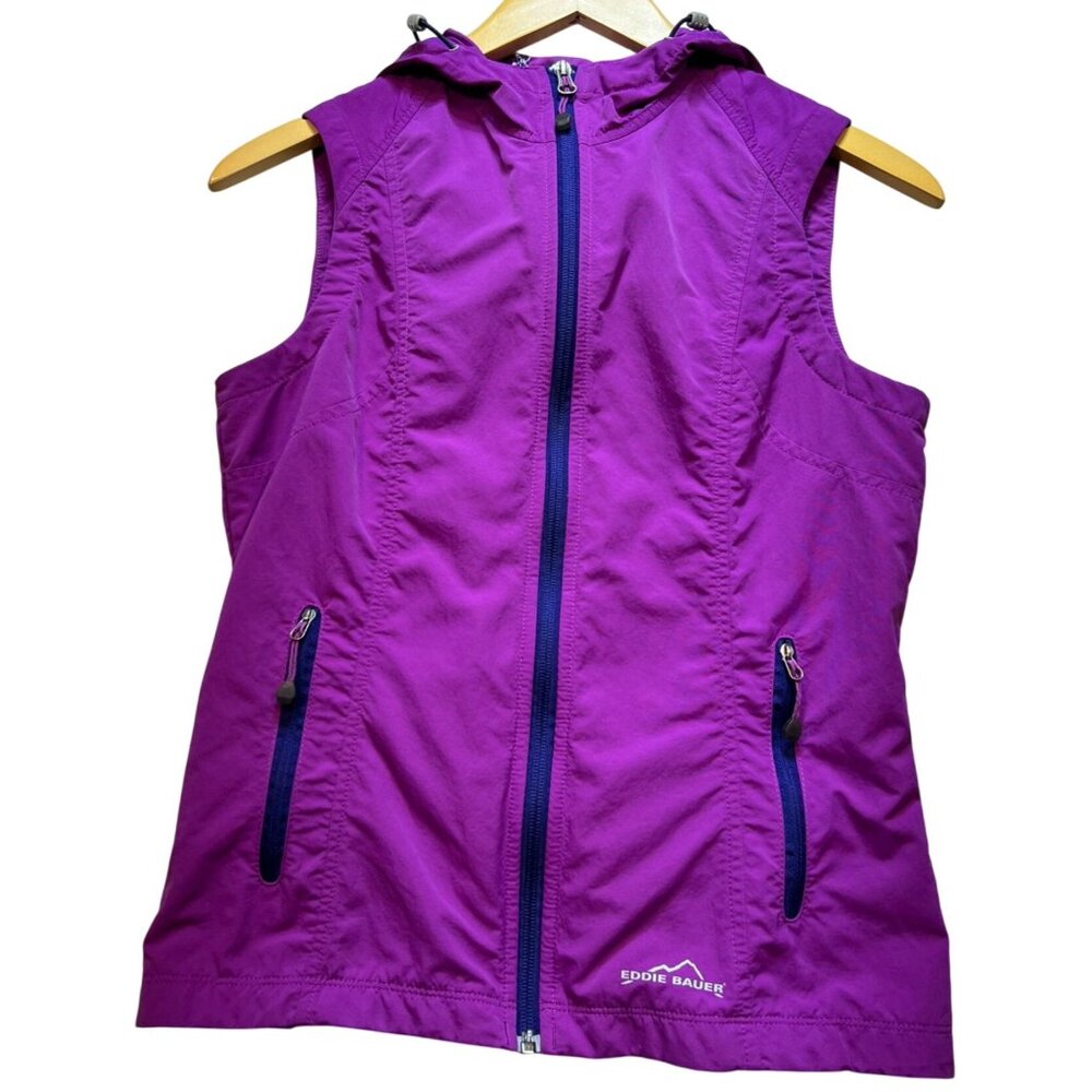 Eddie Bauer Womens Zip Up Hiking Cardigan Hooded Vest Size Small Purple Zip